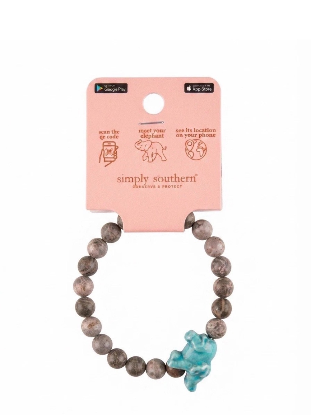 Simply Southern Brown Beaded Kids Bracelet with Turquoise Elephant Charm